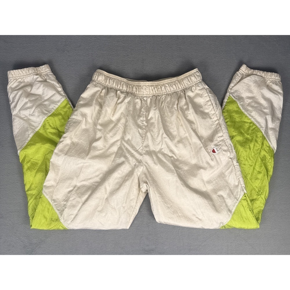 Champion Jogger Nylon Track Pants Large Mens White Green Colorblock Windbreaker
